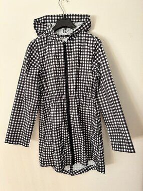 SISLEY Black & White Gingham Hooded Rain Jacket Windbreaker Size 2XL 11-12 years